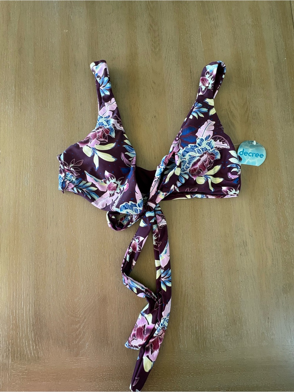 Decree Multi-Color Floral Tie-Front Bikini Top